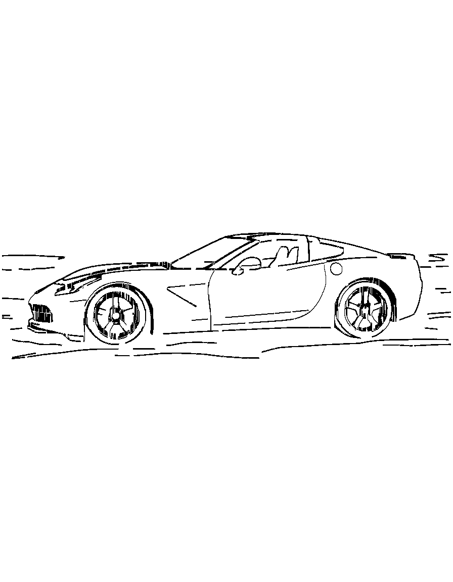 A Corvette automobile., in a peaceful resting pose, on a sandy beach with gentle waves coloring page Contour style - free printable
