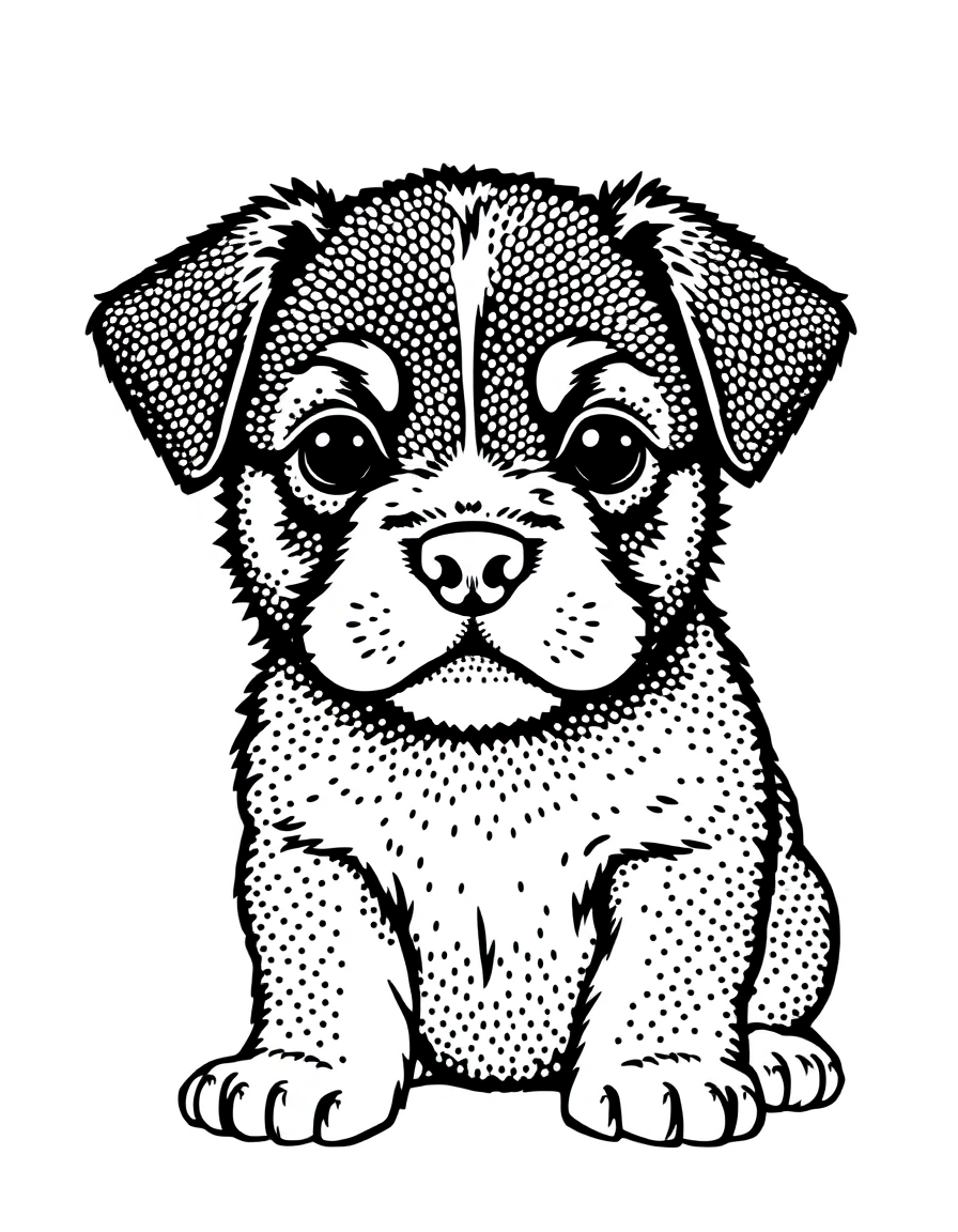 A cute puppy! coloring page Stipple style - free printable