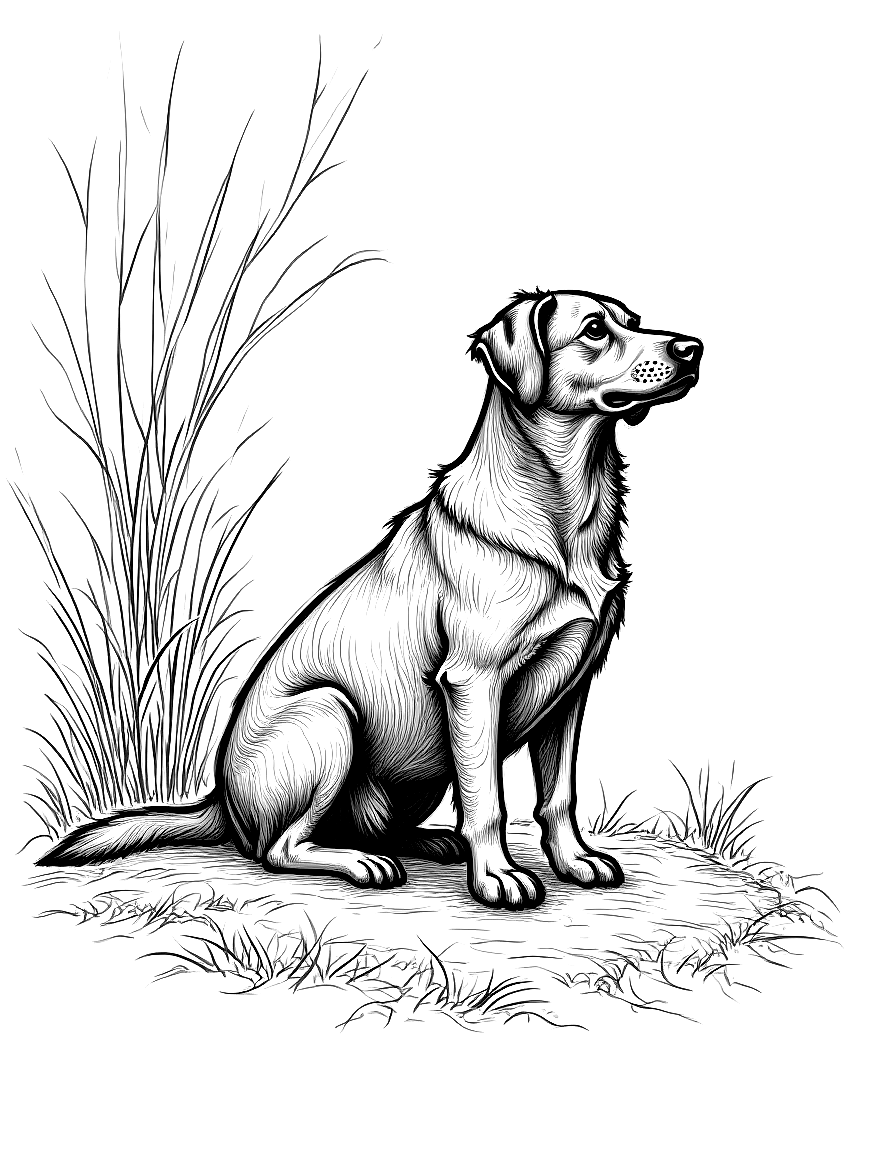 A dog sitting in a forest. coloring page Da Vinci style - free printable