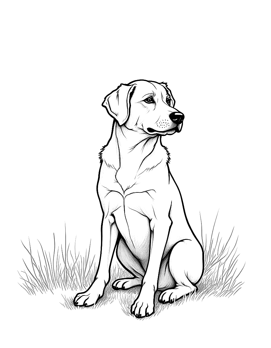 A dog sitting in a forest. coloring page Sargent style free printable