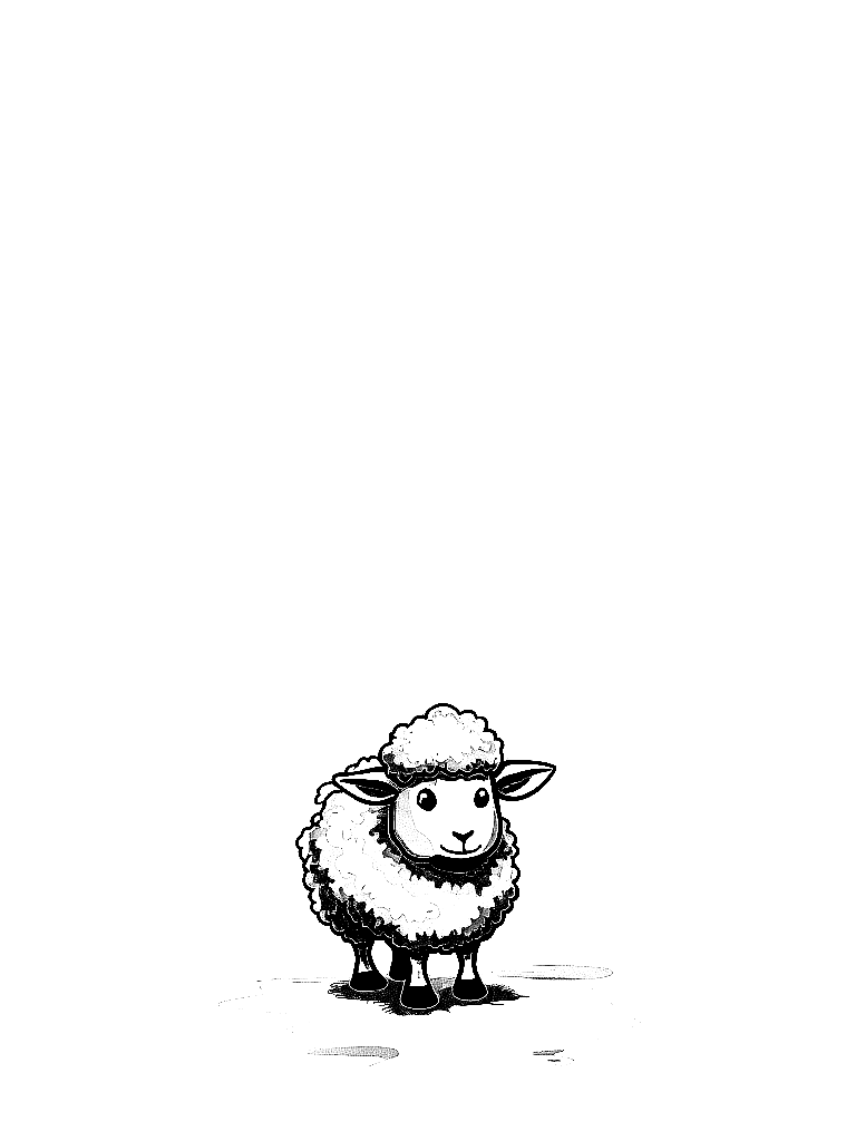 A fluffy sheep standing looking forward. coloring page Minimal style free printable