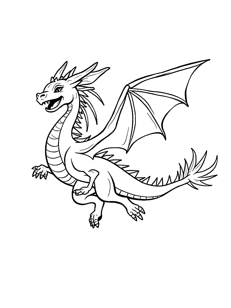 A flying dragon. coloring page Contour style - free printable