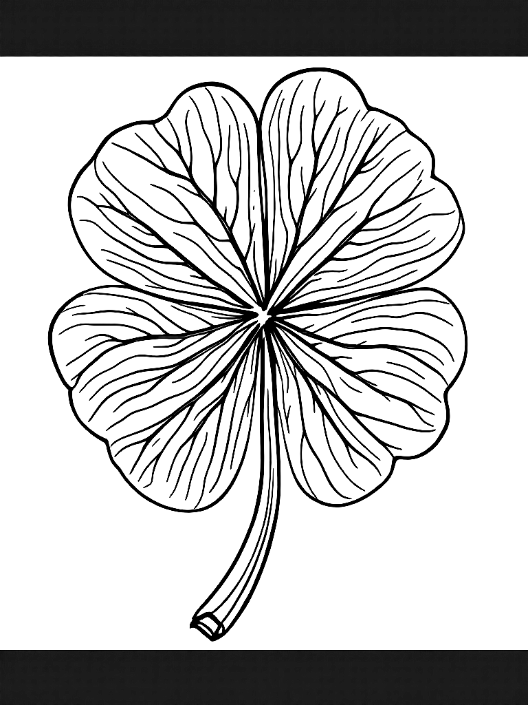 A four leaf clover with detailed veins coloring page Contour style free printable