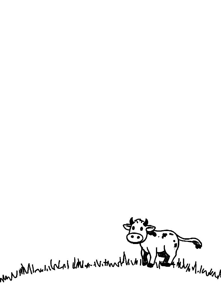 A friendly cow standing in a grassy field coloring page Minimal style free printable