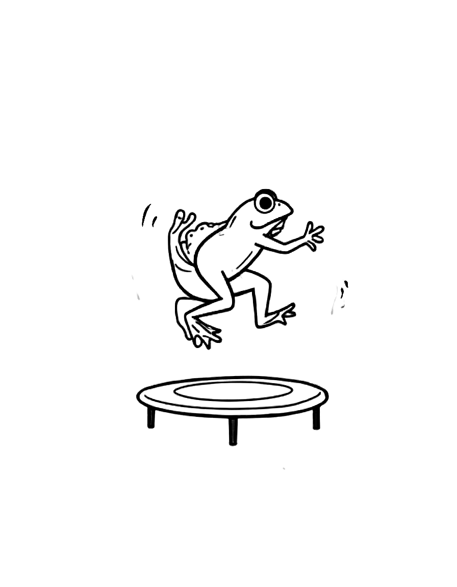 A frog jumping on a trampoline. coloring page Minimal style - free printable