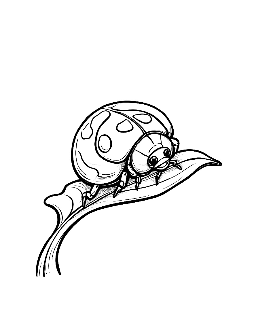 A lady bug on  a leaf. coloring page Contour style free printable