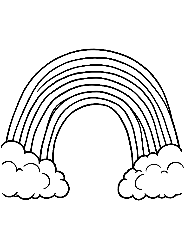 A rainbow with clouds on each end coloring page Contour style free printable