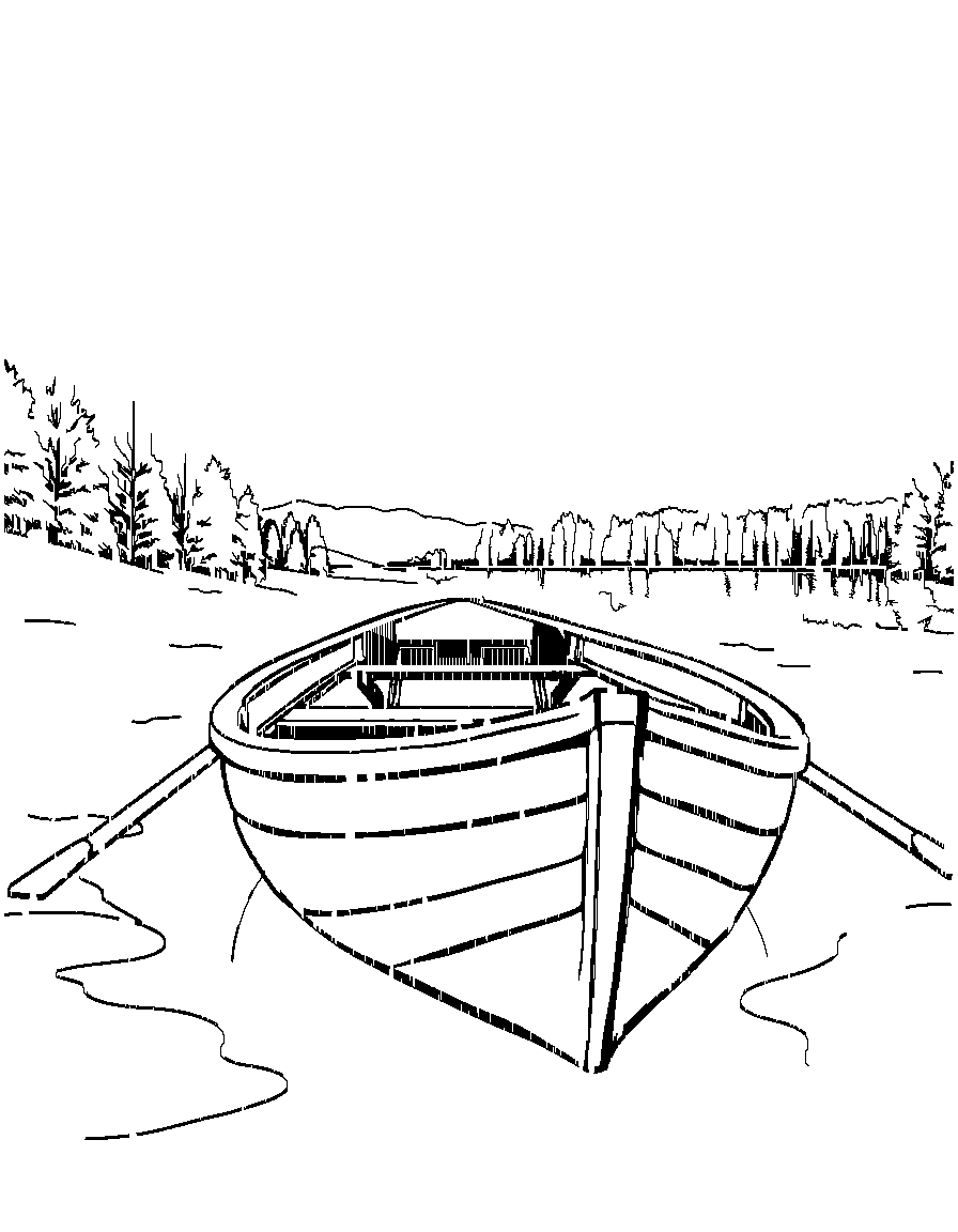 A row boat on a lake., in a close-up portrait view with fine detail, in a snowy winter landscape coloring page Contour style - free printable