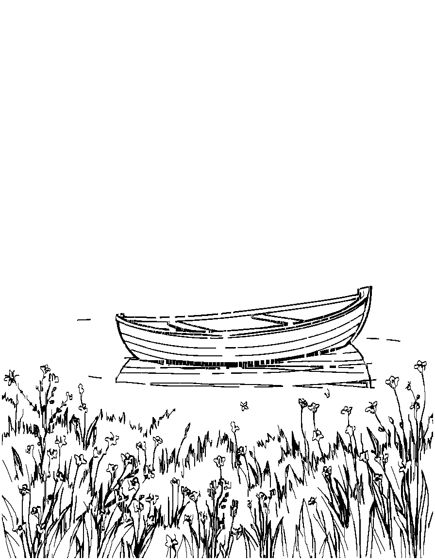 A row boat on a lake., in a peaceful resting pose, in a sunlit meadow with wildflowers coloring page Contour style - free printable