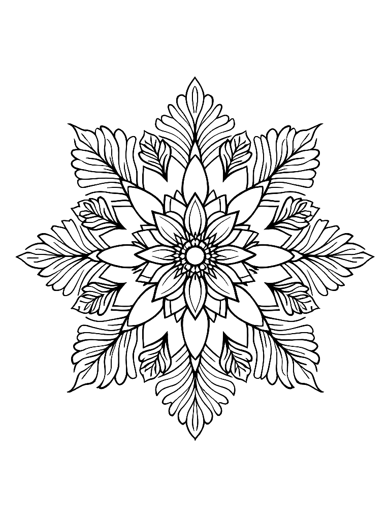 A simple mandala with flower and leaf patterns coloring page Minimal style free printable