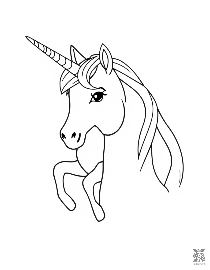 A unicorn. coloring page Contour style - free printable