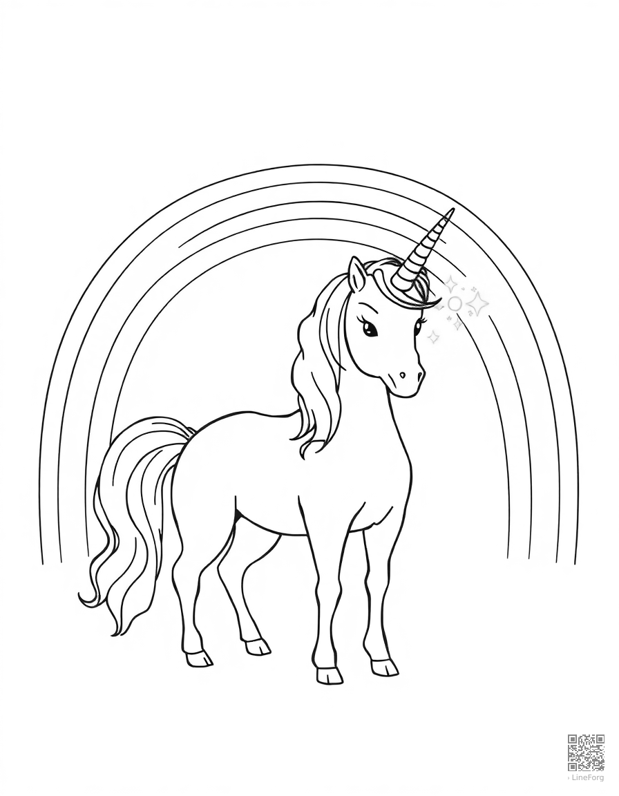 A unicorn in front of a rainbow. coloring page Minimal style - free printable