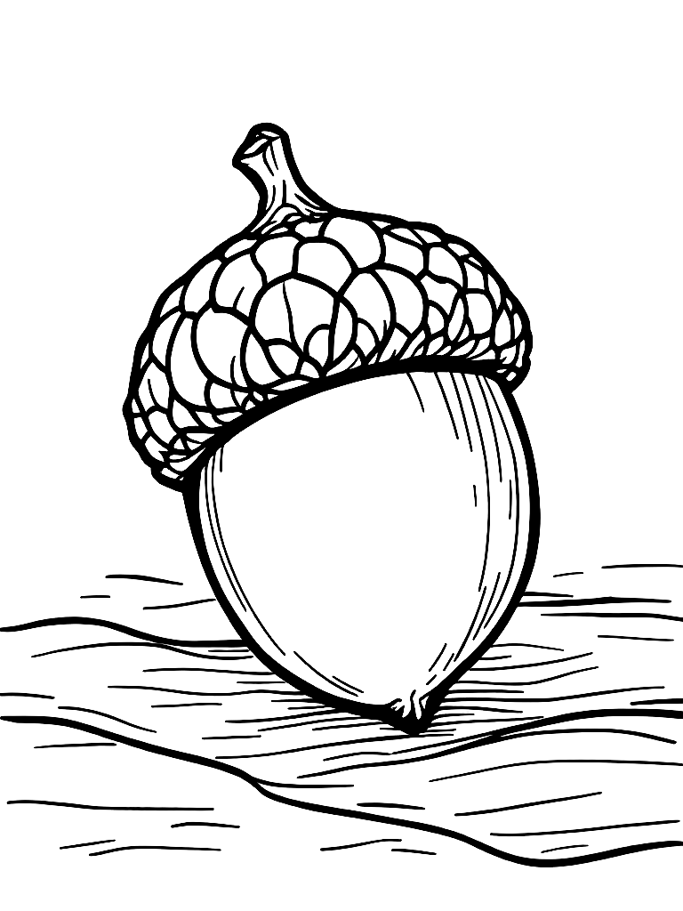 An acorn sitting on a wooden surface coloring page Contour style - free printable