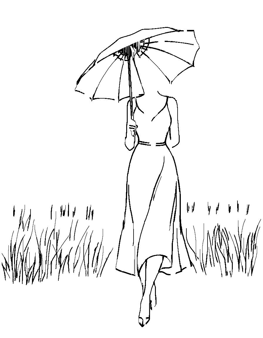 Free an attractive woman. with a parasol walking in a field. in the style of john singer sargent. coloring page in minimal style — printable line art