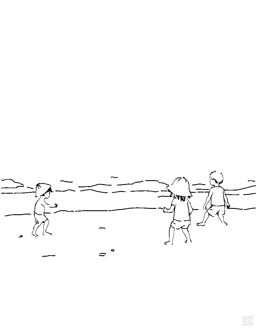 Children playing on the beach. coloring page Contour style - free printable