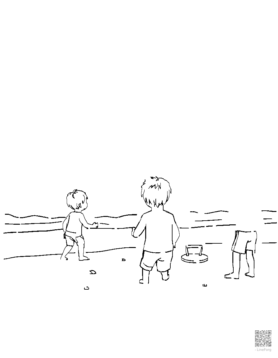 Children playing on the beach. coloring page Contour style - free printable