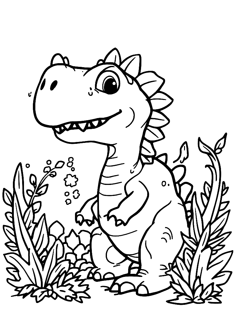 cute dinosaurs coloring page Contour style free printable