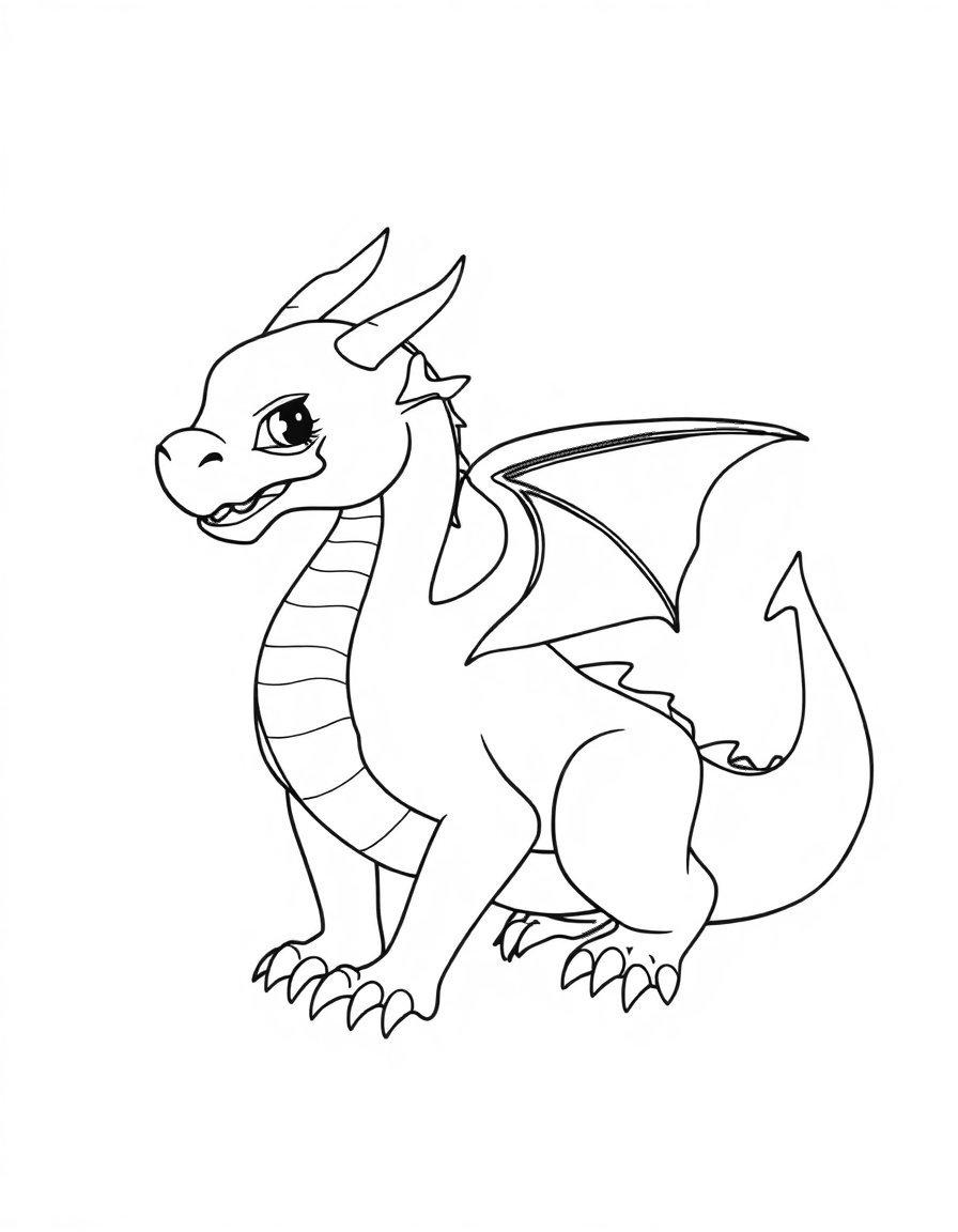 dragon coloring page Contour style - free printable