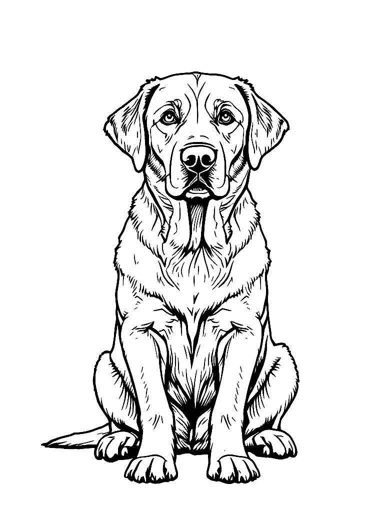 Golden Labrador sitting facing camera coloring page Contour style - free printable