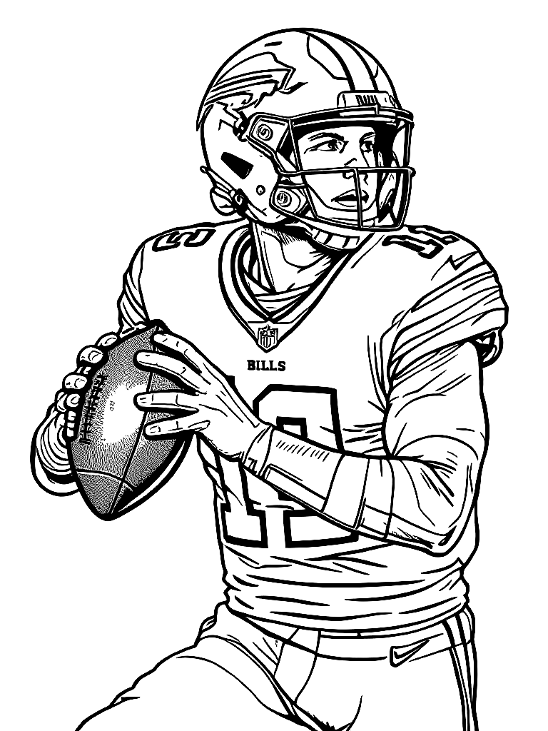 Josh Allen the Buffalo Bills quarterback! coloring page Contour style free printable