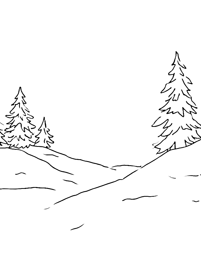 Pine Trees on the side of a mountain. coloring page Contour style - free printable