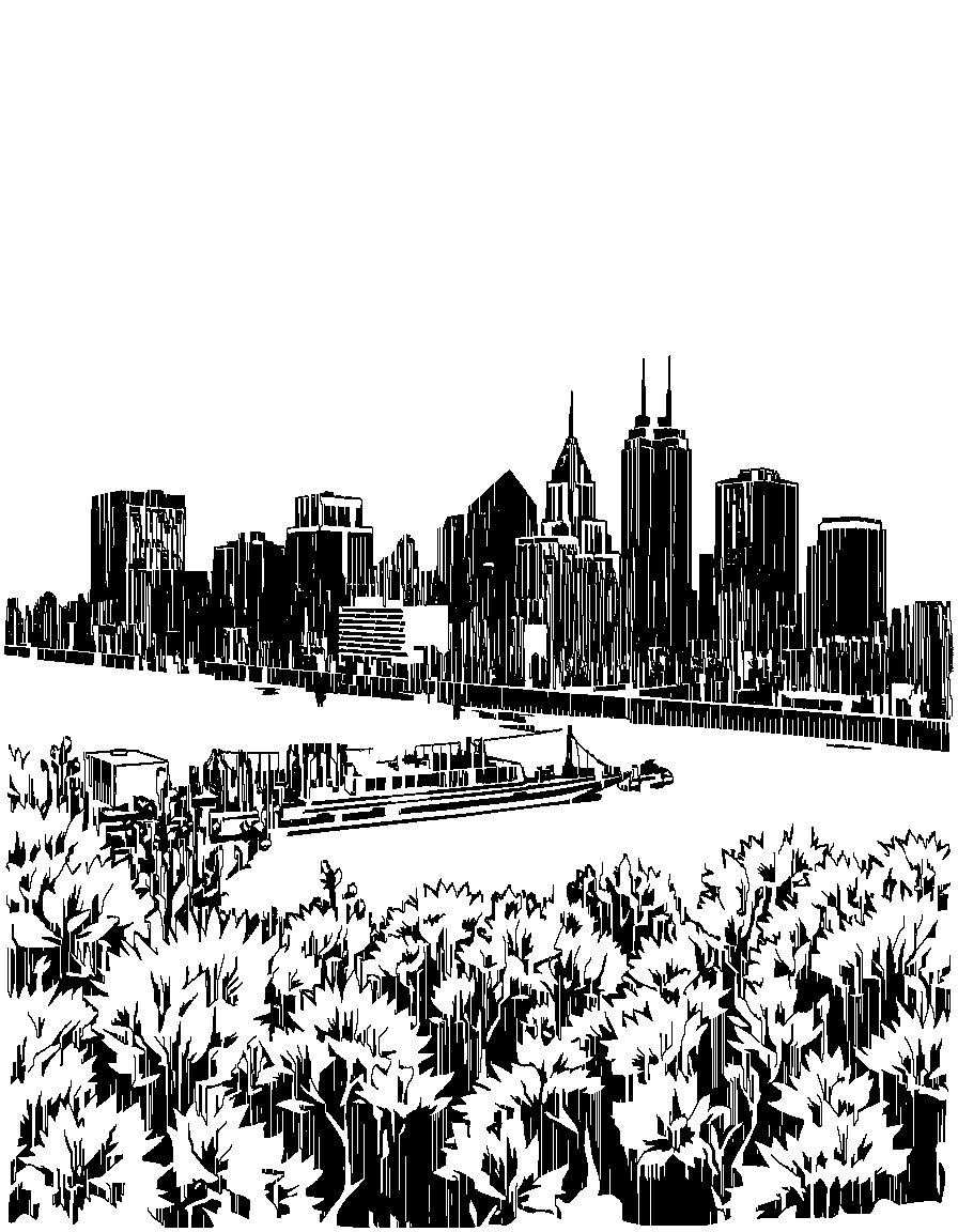 Free rochester ny city skyline coloring page in woodcut style — printable line art