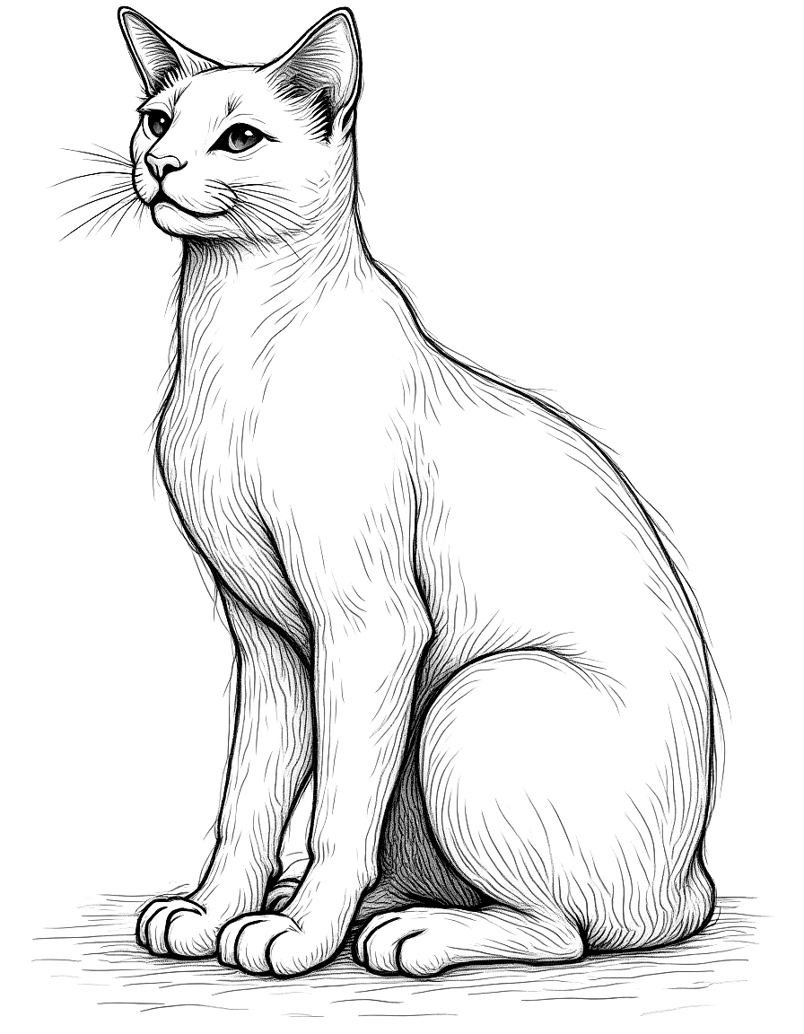 a cat in various poses on one sheet coloring page Da Vinci style free printable