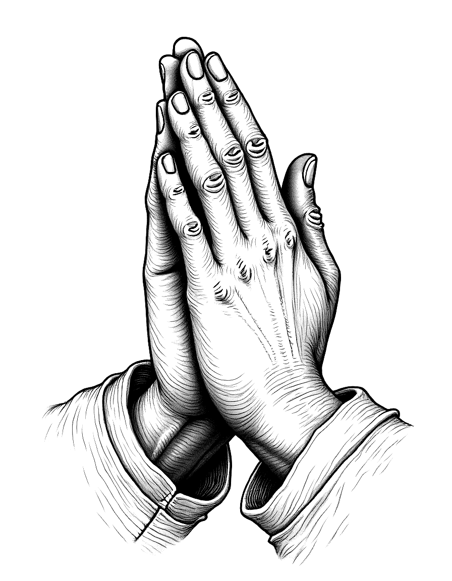 praying hands folded in devotion coloring page Dürer style free printable