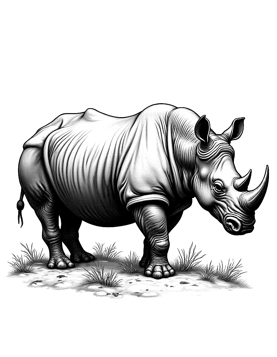 a rhinoceros with textured armored skin coloring page Dürer style - free printable