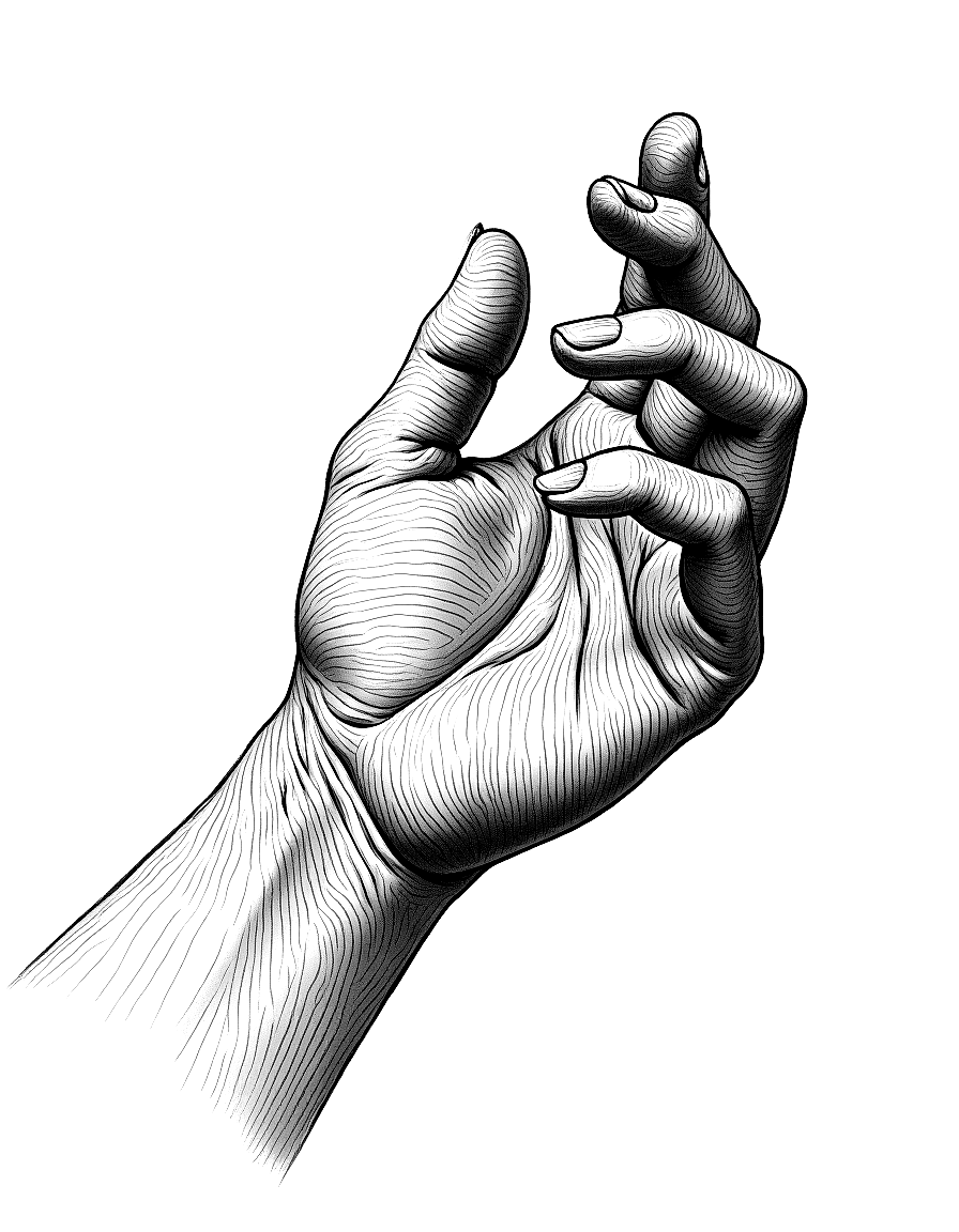 a detailed study of human hands coloring page Dürer style free printable