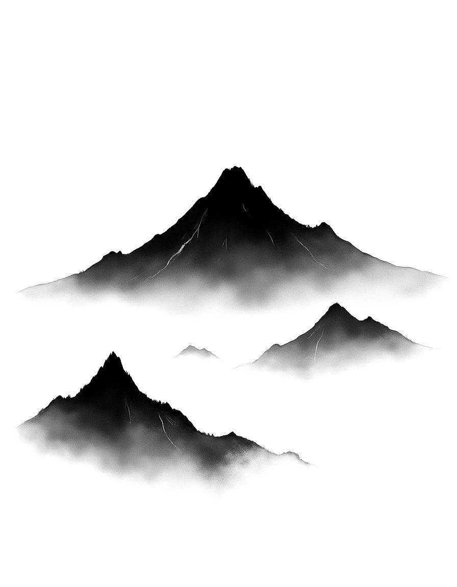 a mountain peak emerging from mist coloring page Sumi-e style free printable