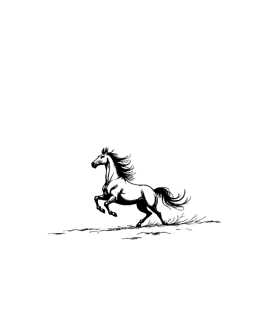 a horse galloping in open space coloring page Sumi-e style free printable