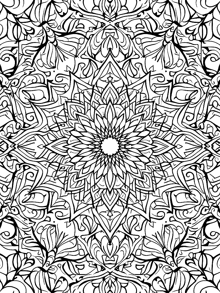 Free sleep and rest themed mandala, perfect radial symmetry, soft flowing curved lines, rounded edges only, crescent moon shapes integrated into circular geometry, gentle cloud-like forms, subtle star elements embedded within pattern, wide balanced spacing between layers, calming and slow visual rhythm, no sharp points, no harsh geometry, clean black vector line art, adult coloring book page, white background, printable 8.5x8.5 with bleed, high resolution, no shading, no gray tones, no color fill, no textures, in a close-up portrait view with fine detail, in a whimsical scene with decorative swirls coloring page in contour style — printable line art