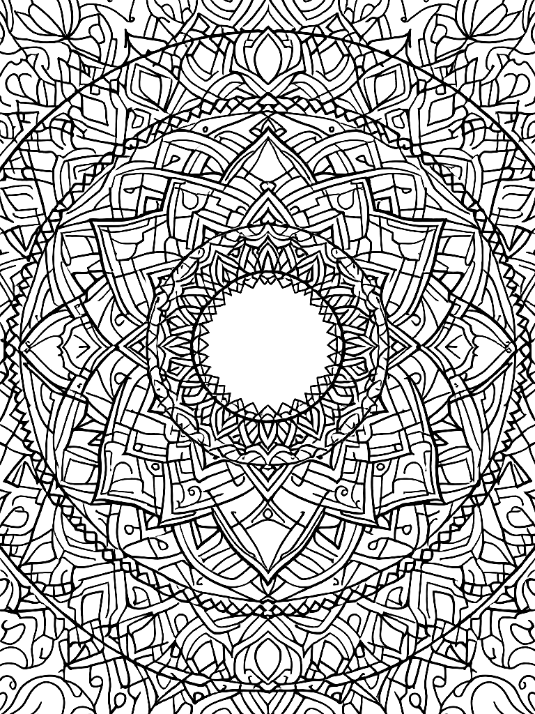 Sleep and rest themed mandala, perfect radial symmetry, soft flowing curved lines, rounded edges only, crescent moon shapes integrated into circular geometry, gentle cloud-like forms, subtle star elements embedded within pattern, wide balanced spacing between layers, calming and slow visual rhythm, no sharp points, no harsh geometry, clean black vector line art, adult coloring book page, white background, printable 8.5x8.5 with bleed, high resolution, no shading, no gray tones, no color fill, no textures, in a close-up portrait view with fine detail, in a snowy winter landscape coloring page Contour style free printable