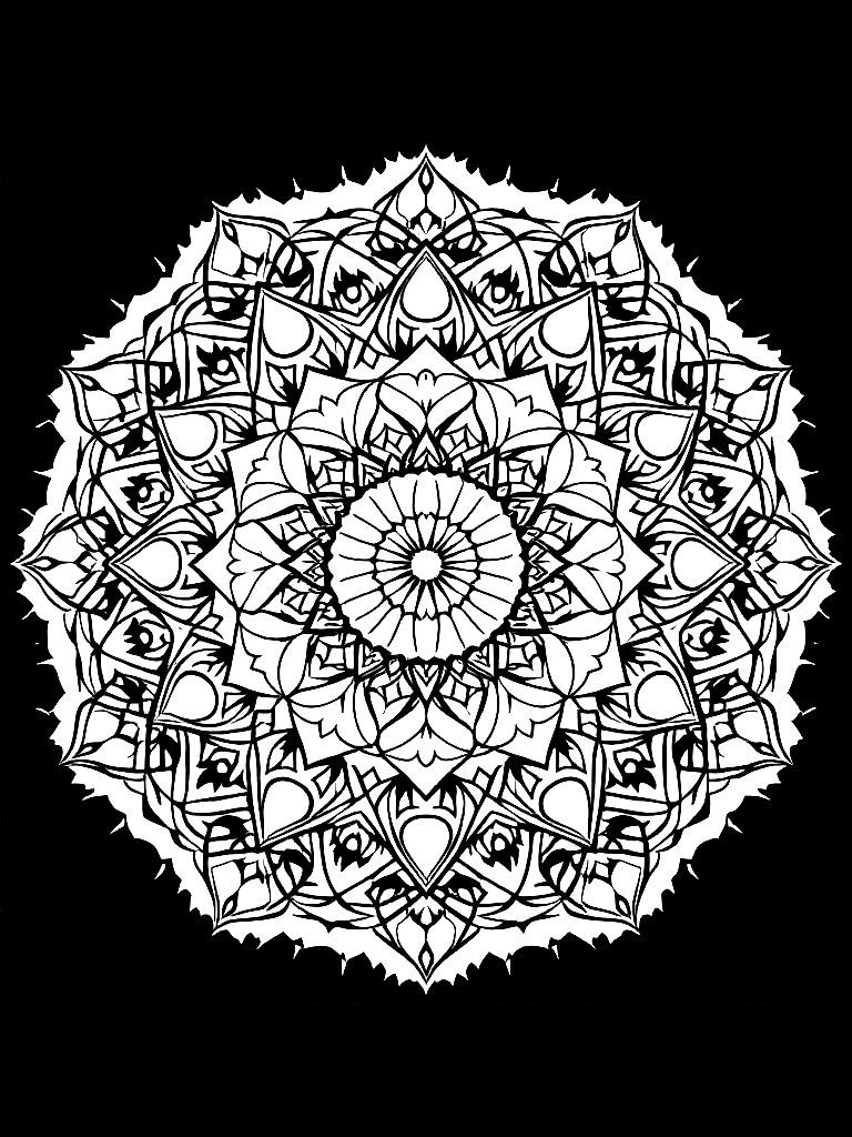 Sleep and rest themed mandala, perfect radial symmetry, soft flowing curved lines, rounded edges only, crescent moon shapes integrated into circular geometry, gentle cloud-like forms, subtle star elements embedded within pattern, wide balanced spacing between layers, calming and slow visual rhythm, no sharp points, no harsh geometry, clean black vector line art, adult coloring book page, white background, printable 8.5x8.5 with bleed, high resolution, no shading, no gray tones, no color fill, no textures coloring page Contour style free printable