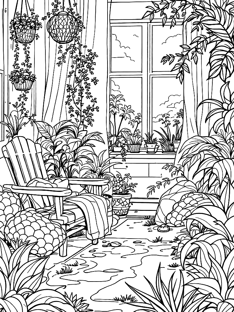 summer themed coloring pages, in a close-up portrait view with fine detail, in a cozy indoor setting with warm details coloring page Contour style free printable