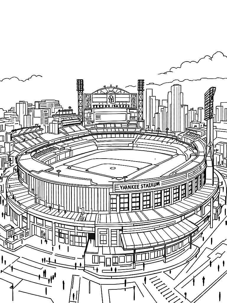 Yankee Stadium coloring page Contour style free printable
