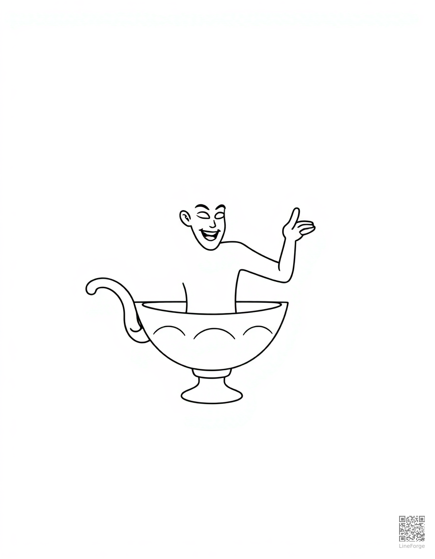 genie emerging from a magical lamp coloring page Minimal style - free printable