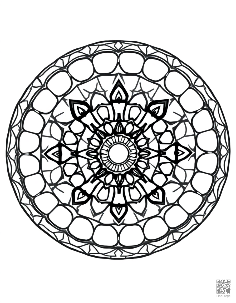 Geometric mandala with concentric circles coloring page Contour style free printable