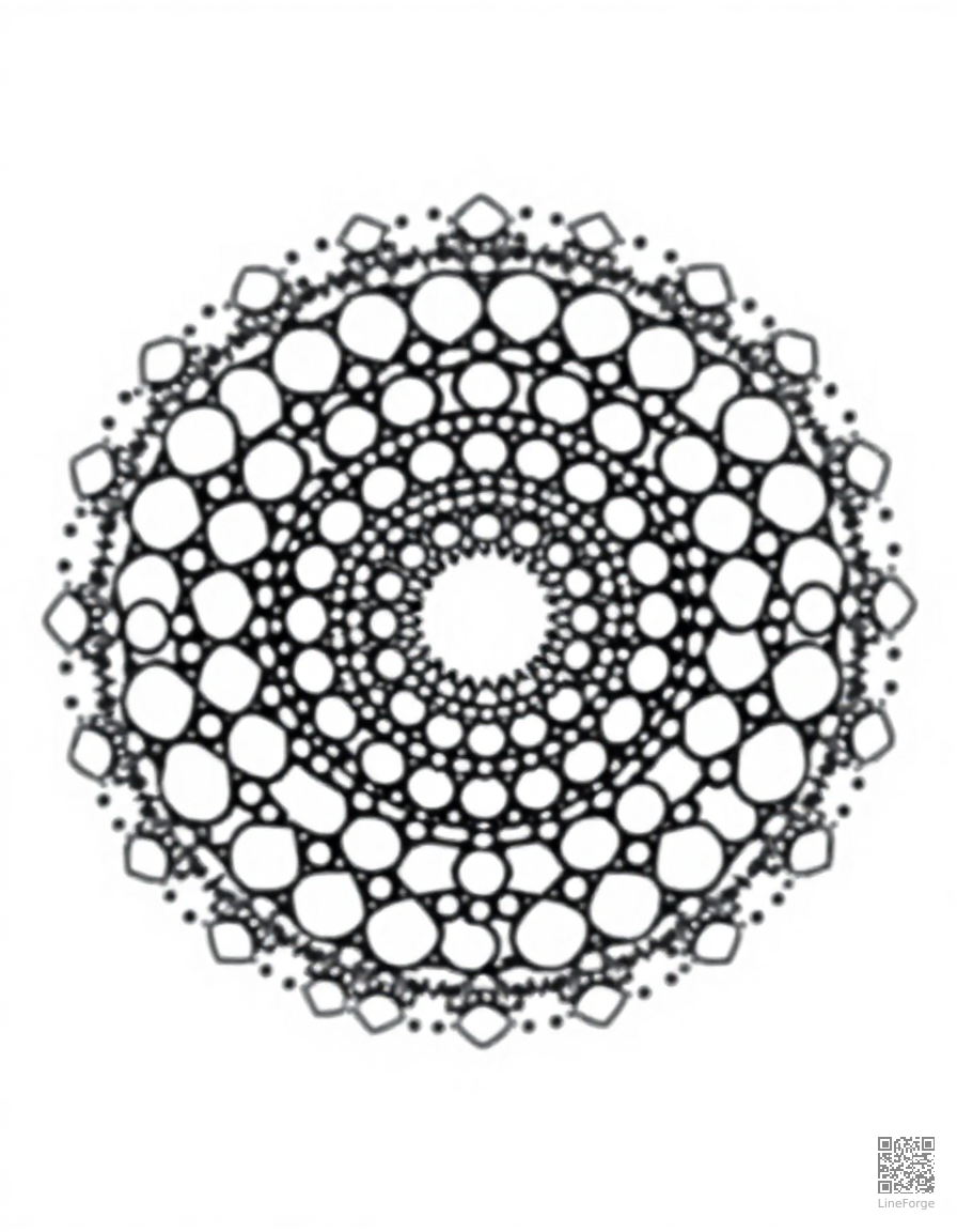 Geometric mandala with concentric circles coloring page Stipple style - free printable