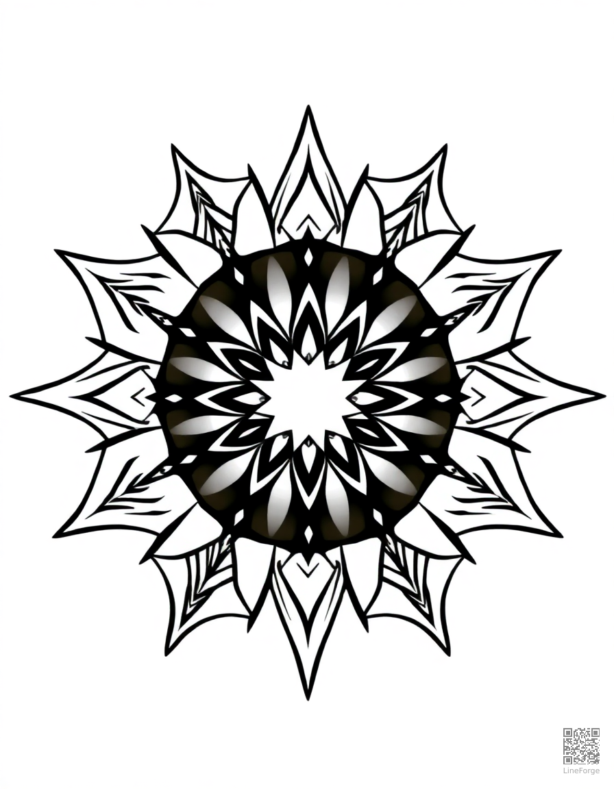 geometric mandala with repeating triangles coloring page Contour style - free printable