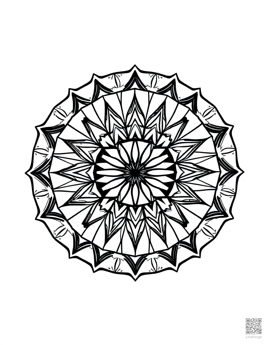 geometric mandala with repeating triangles coloring page Minimal style - free printable
