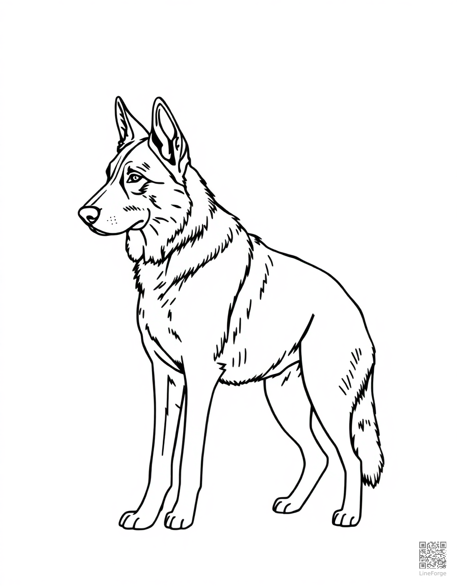 German Shepherd standing alert coloring page Minimal style - free printable