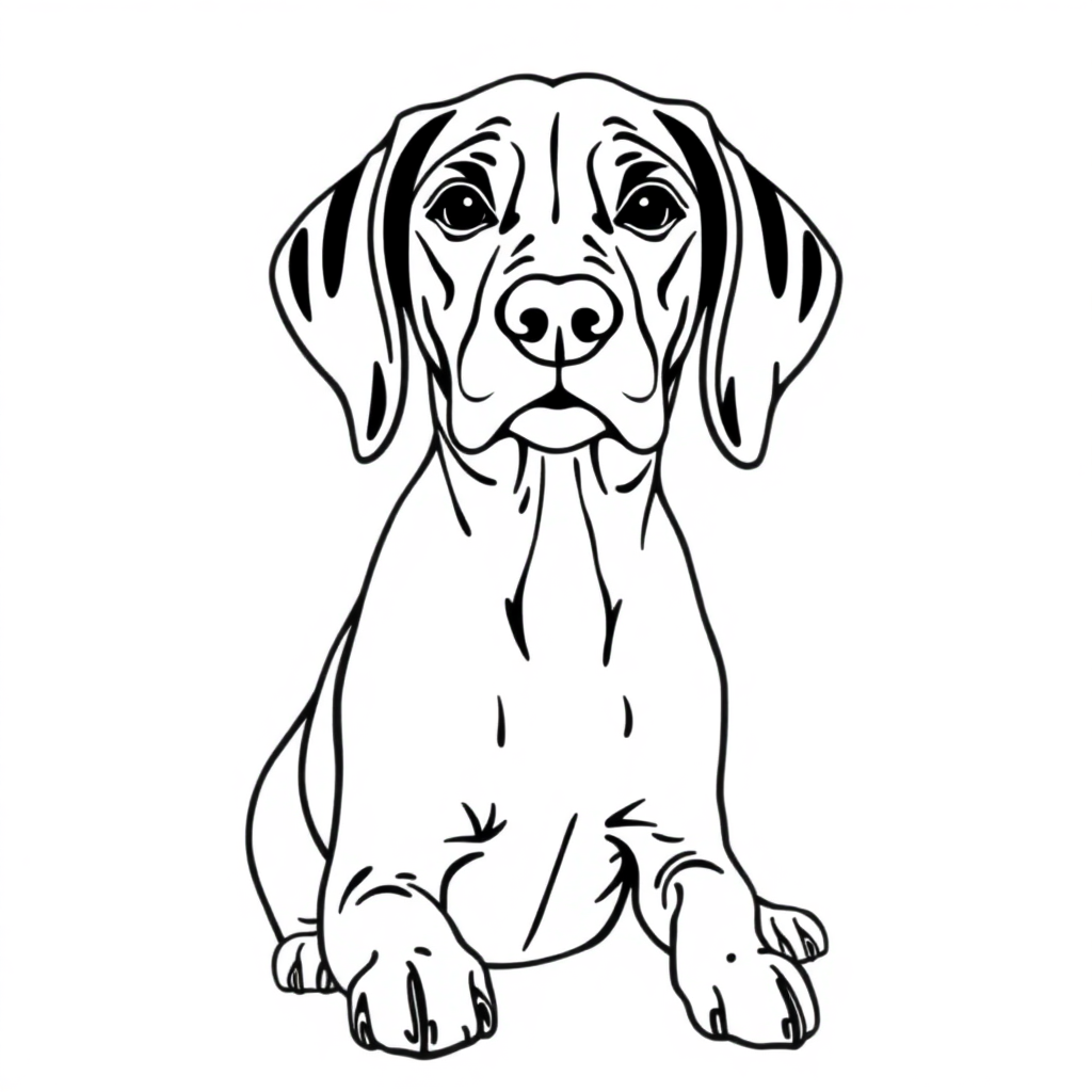 German Shorthaired Pointer dog — sitting portrait, looking at viewer, friendly expression coloring page Contour style - free printable