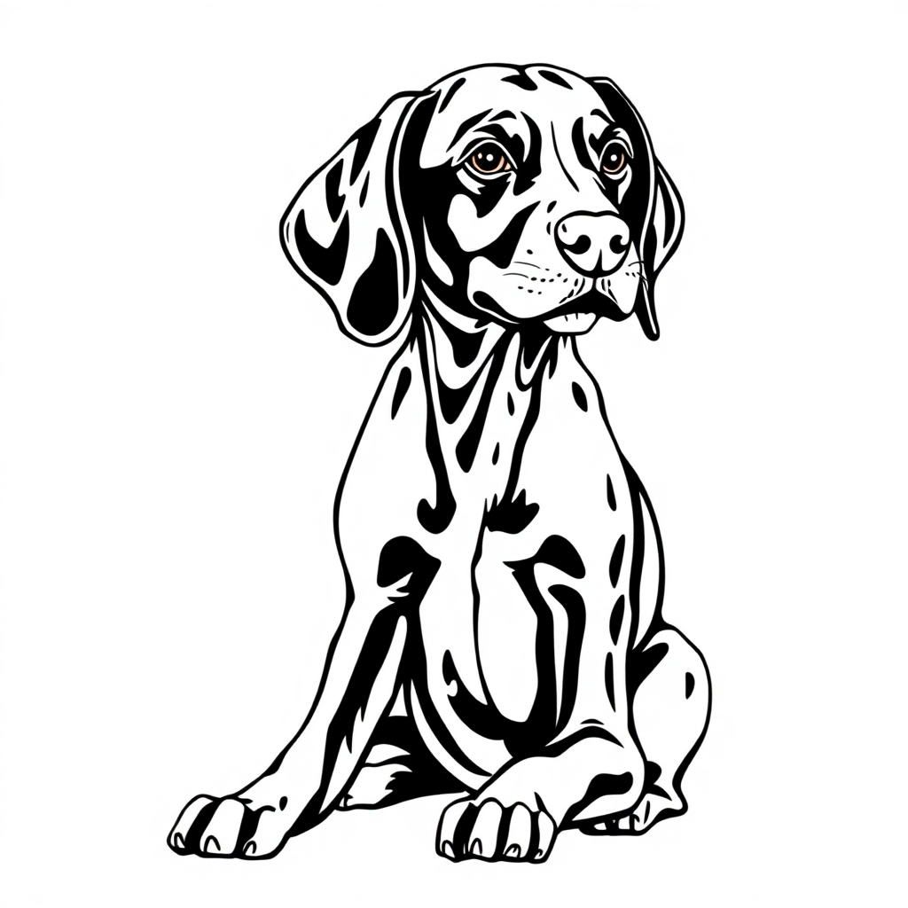 German Shorthaired Pointer dog — sitting portrait, looking at viewer, friendly expression coloring page Manga style - free printable
