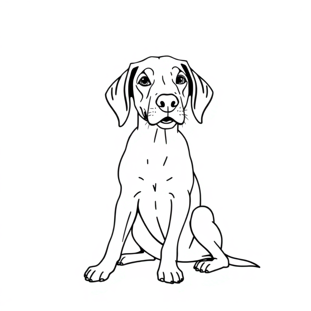 German Shorthaired Pointer dog — sitting portrait, looking at viewer, friendly expression coloring page Minimal style - free printable