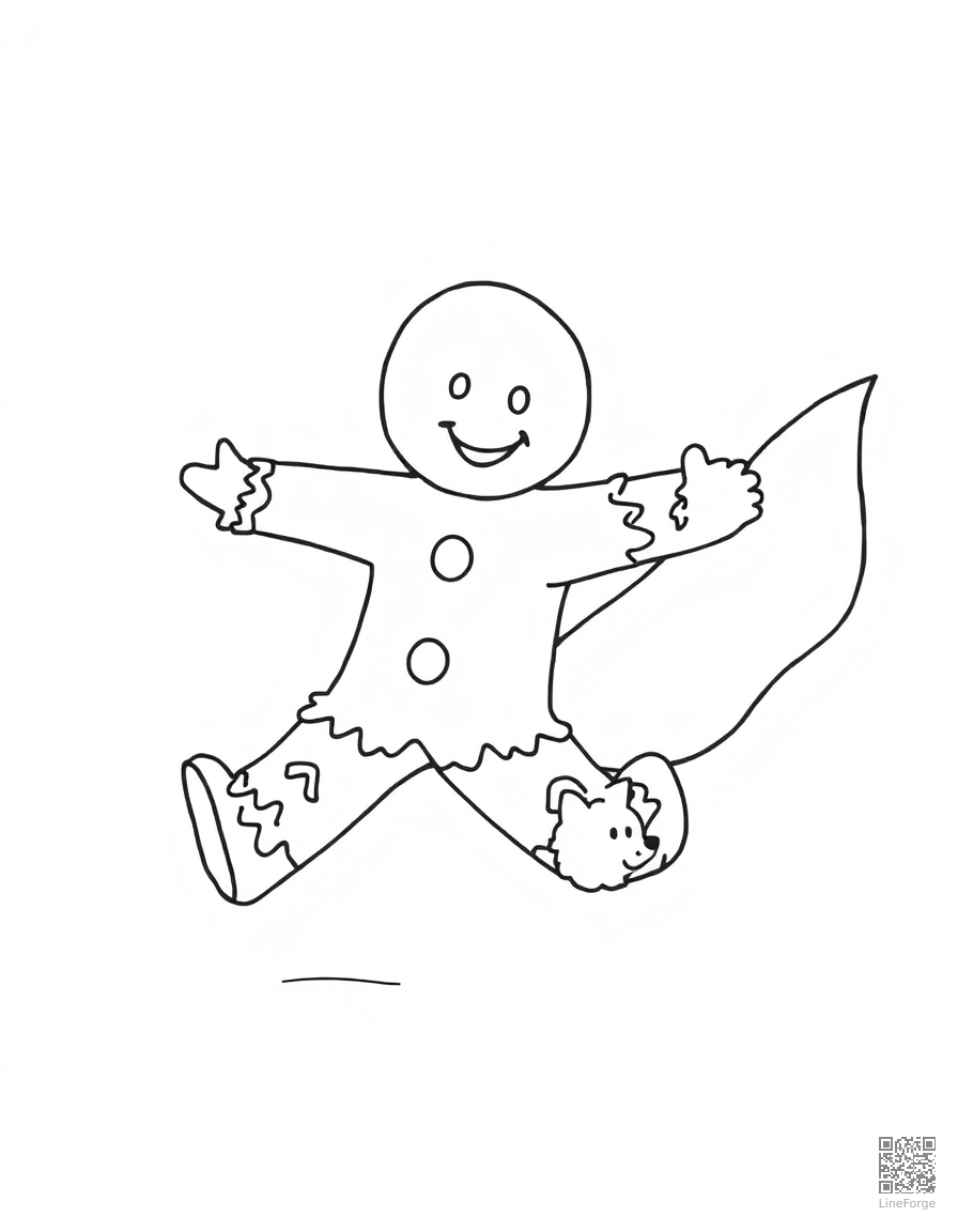 gingerbread man running from a fox coloring page Contour style - free printable