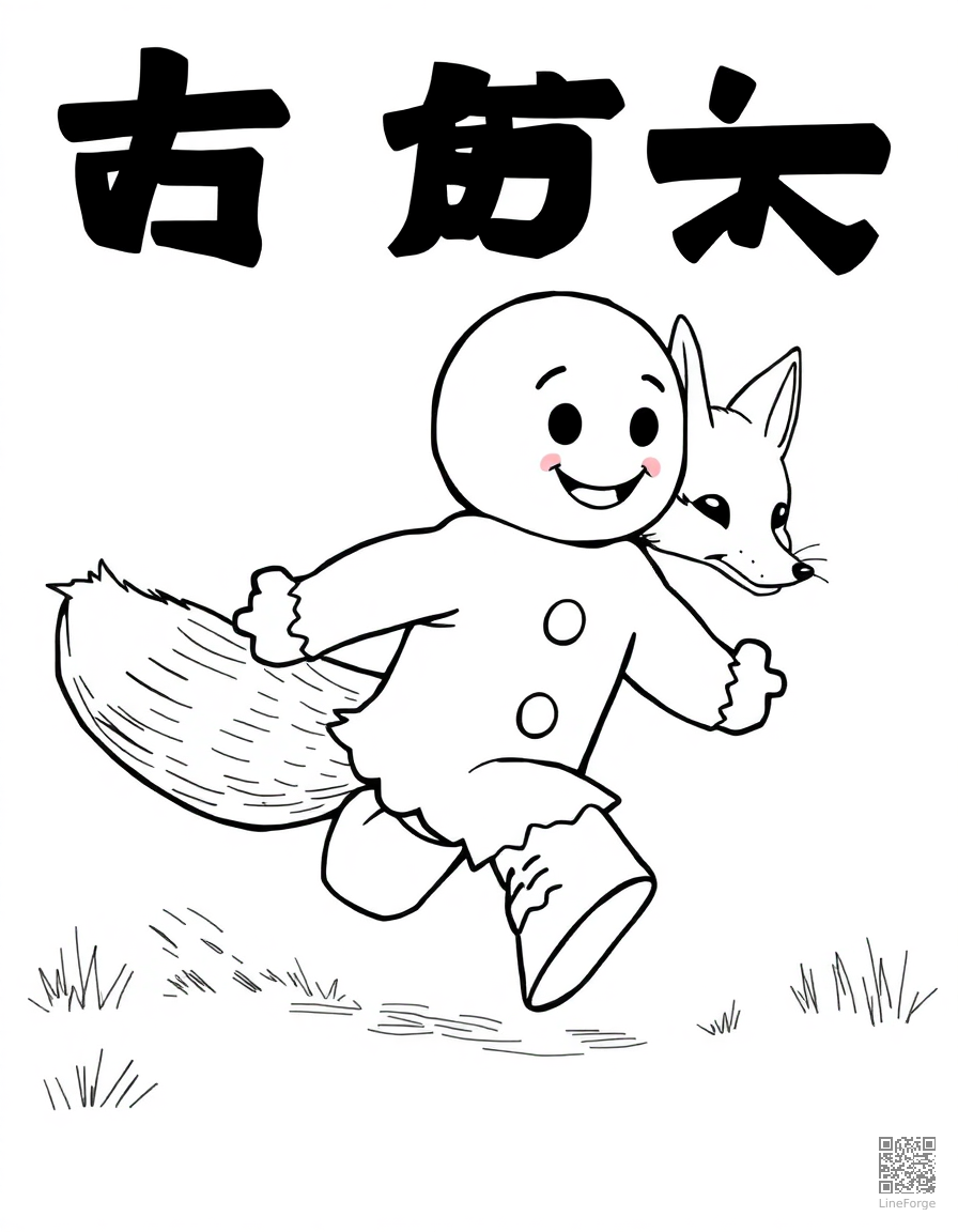 gingerbread man running from a fox coloring page Manga style - free printable
