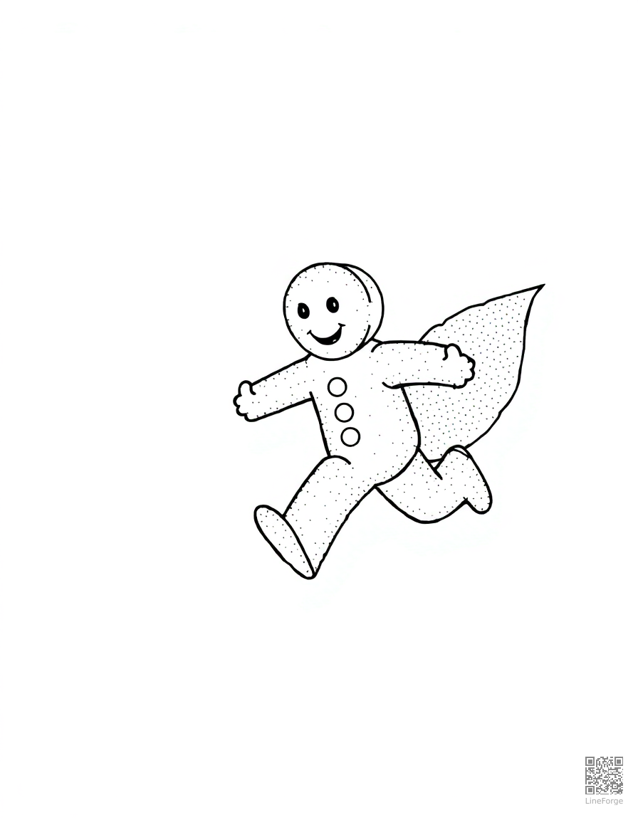 gingerbread man running from a fox coloring page Stipple style - free printable