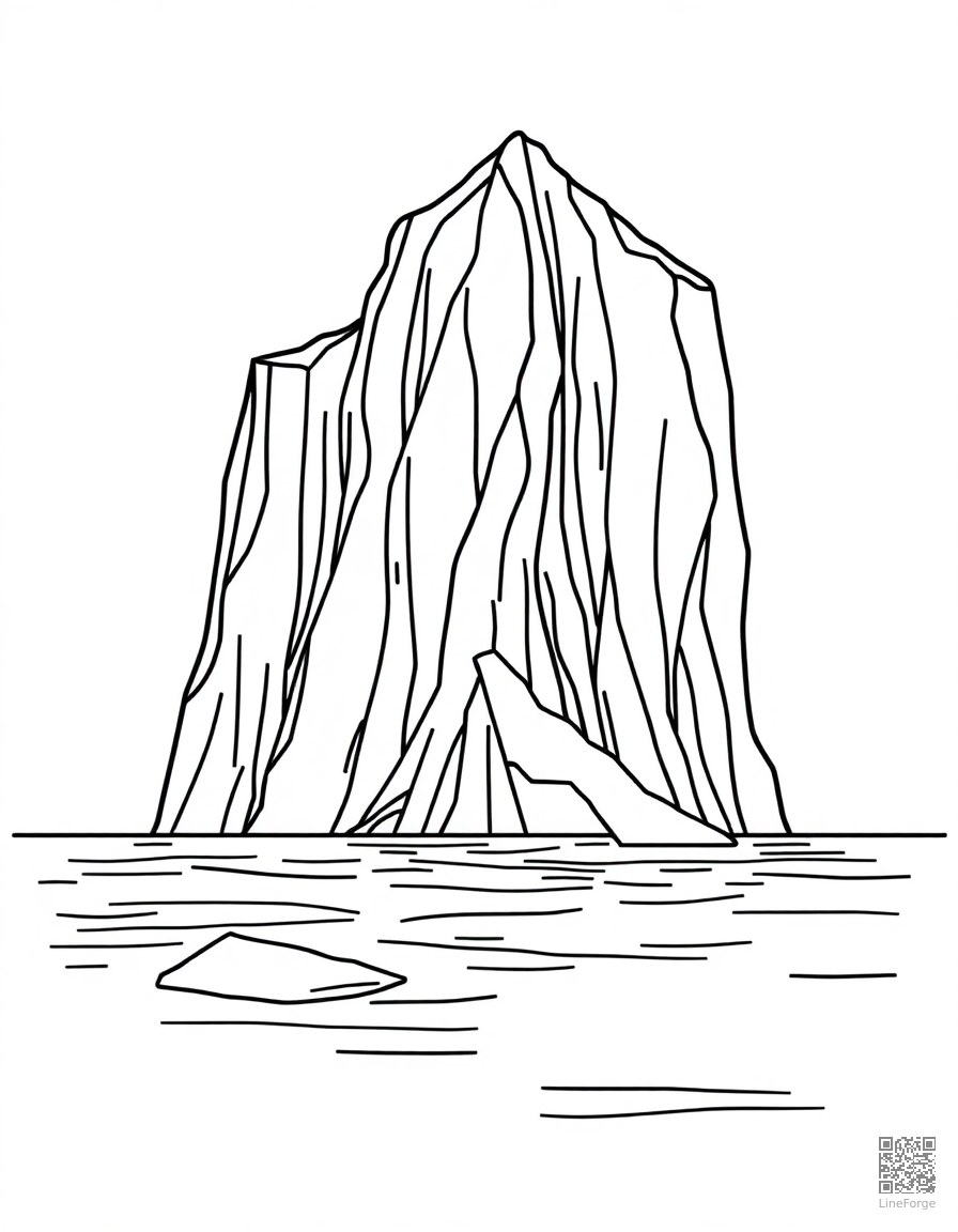 glacier calving into arctic water coloring page Minimal style - free printable